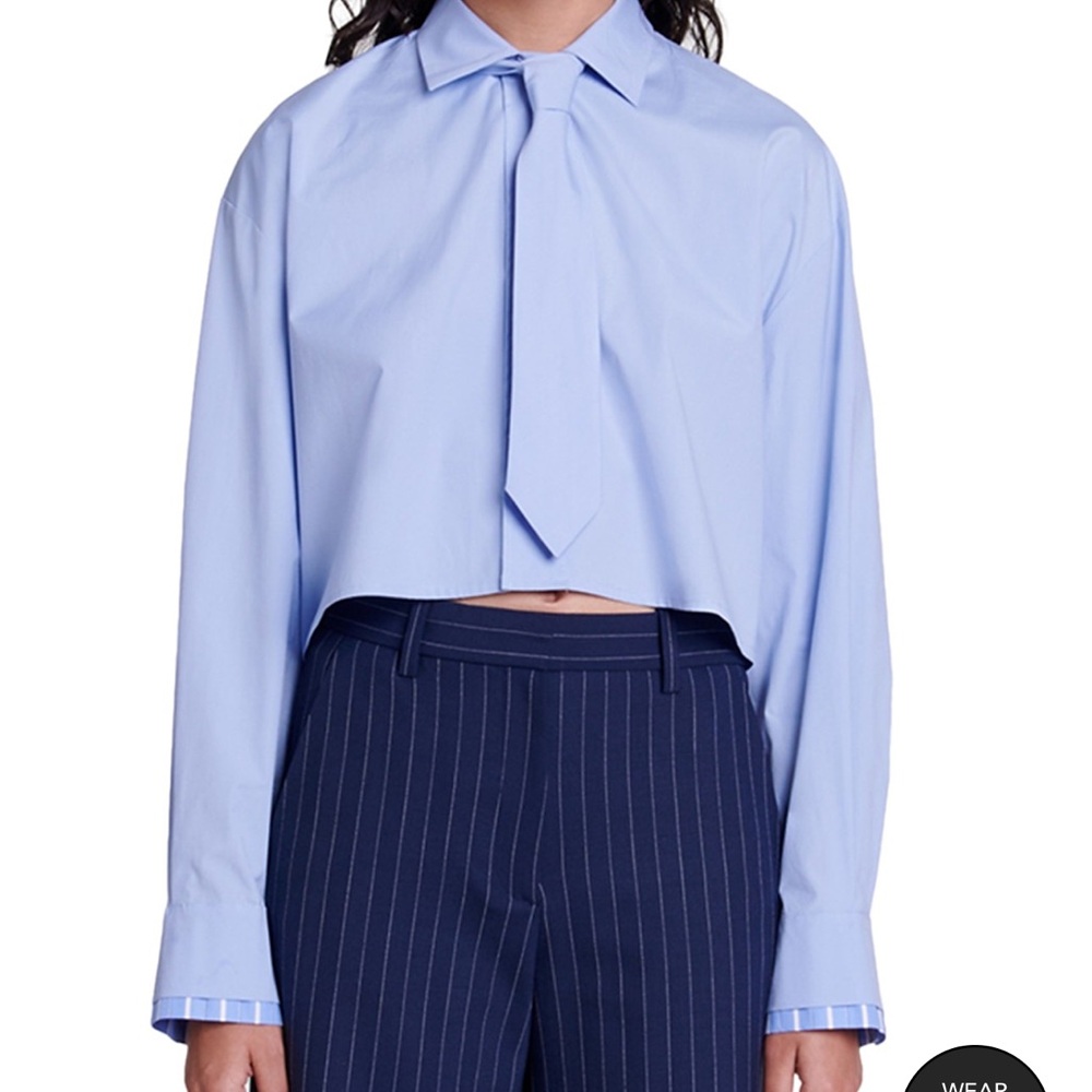 Maje Blue Long Sleeve Crop Button Down - Picture 5 of 8